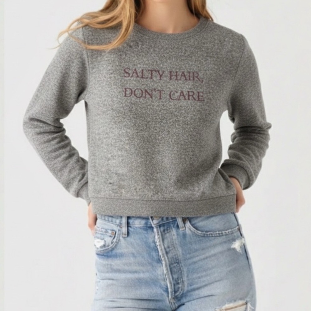 Make+Model Salty Hair Don’t Care Long Sleeve Pullover Crewneck Sweater‎ Gray L